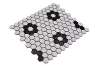 Hexa Schwarz Weiss Blumen Mosaikfliese Plättli