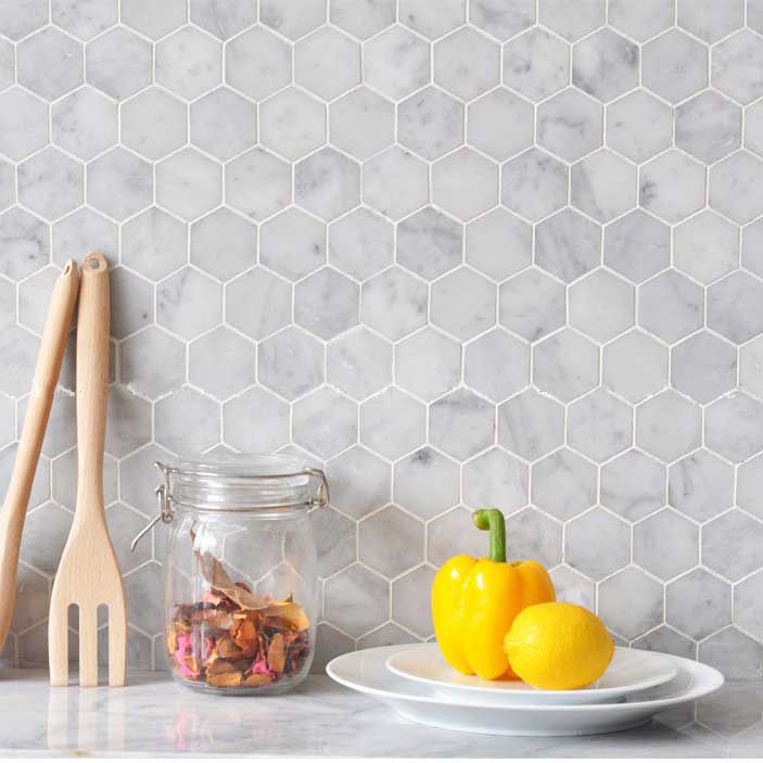 Hexagon Marmor Carrara Weiss Mosaik Fliesen