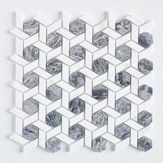 Hexagon Marmor Weiss Grau Muster Mosaik Fliese