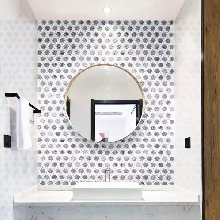 Hexagon Marmor Weiss Grau Mosaik Fliese