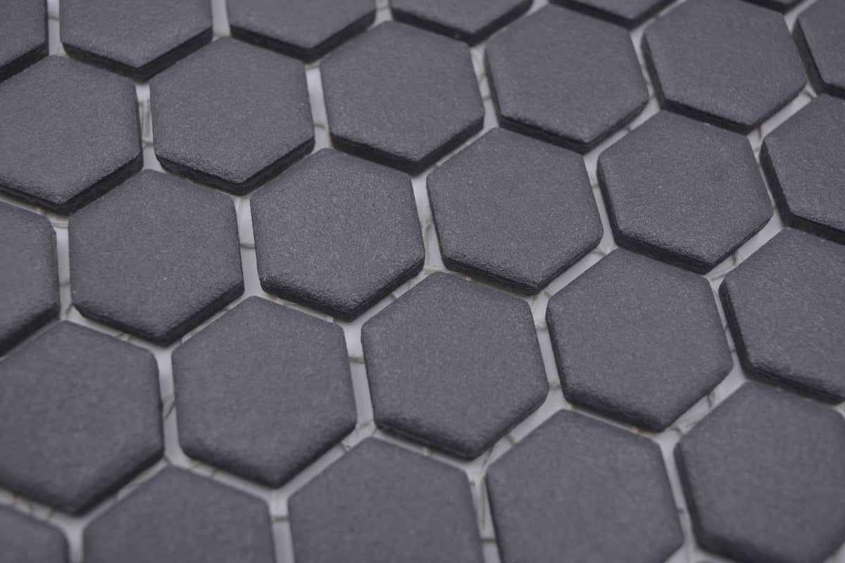 Hexagon Schwarz Anti Rutsch Mosaik Fliese