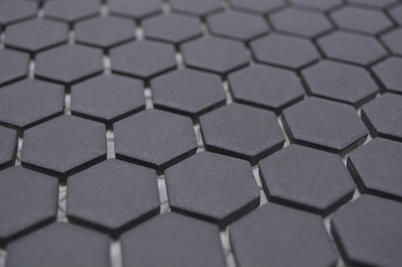 Hexagon Schwarz Anti Rutsch Mosaik Fliese