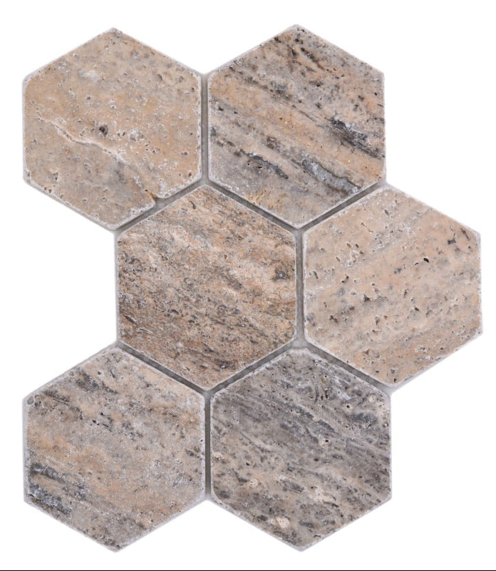 Hexagon Travertin Matt Grau Mosaikfliese