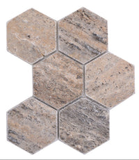 Hexagon Travertin Matt Grau Mosaikfliese