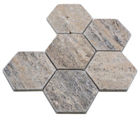Hexagon Travertin Matt Grau Mosaikfliese Stein Effekt echt Travertin