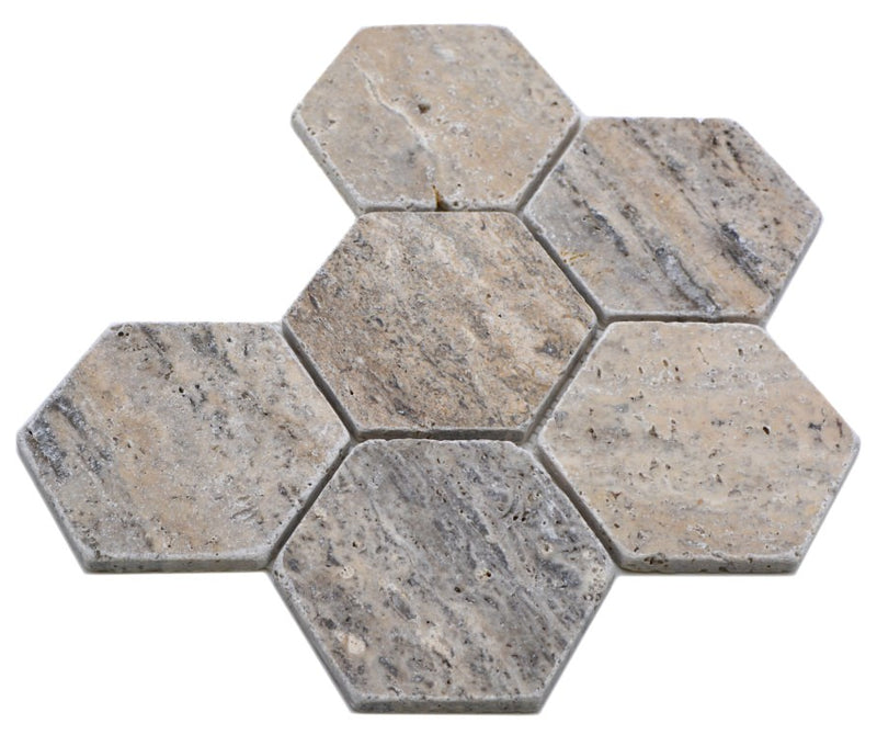Hexagon Travertin Matt Grau Mosaikfliese Stein Effekt echt Travertin