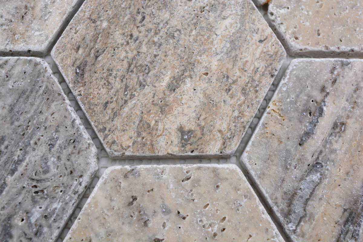 Hexagon Travertin Matt Grau Mosaikfliesen Wand und Boden Fliesen
