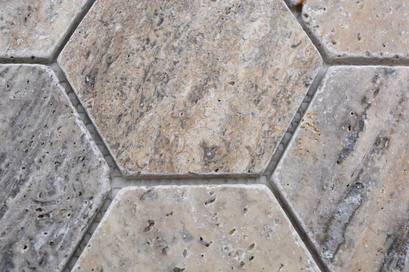 Hexagon Travertin Matt Grau Mosaikfliesen Wand und Boden Fliesen