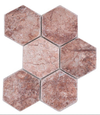 Hexagon Travertin Matt Rot Rosso Mosaikfliese