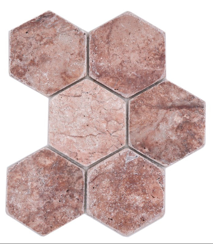 Hexagon Travertin Matt Rot Rosso Mosaikfliese