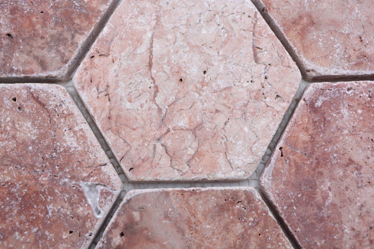 Hexagon Travertin Matt Rot Rosso Mosaikfliesen