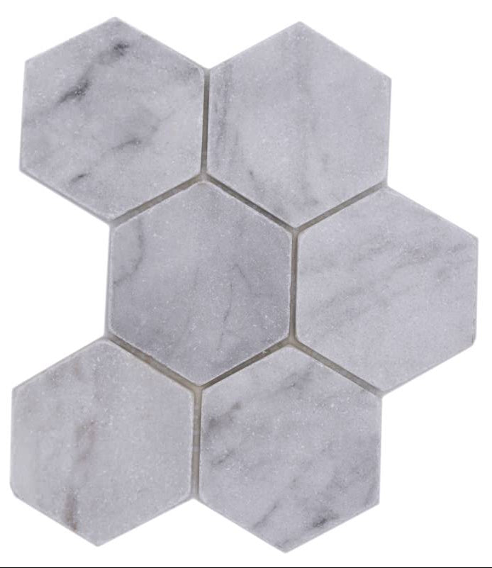 Hexagon Travertin Matt Weiss Carrara Mosaikfliese