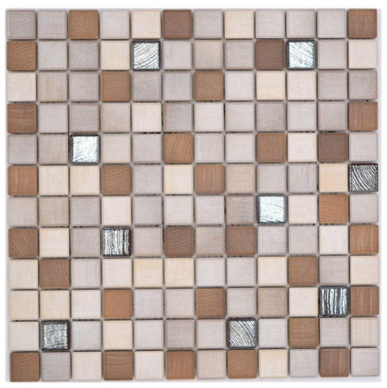 Holz Mix Metall Braun Beige Mosaikfliese