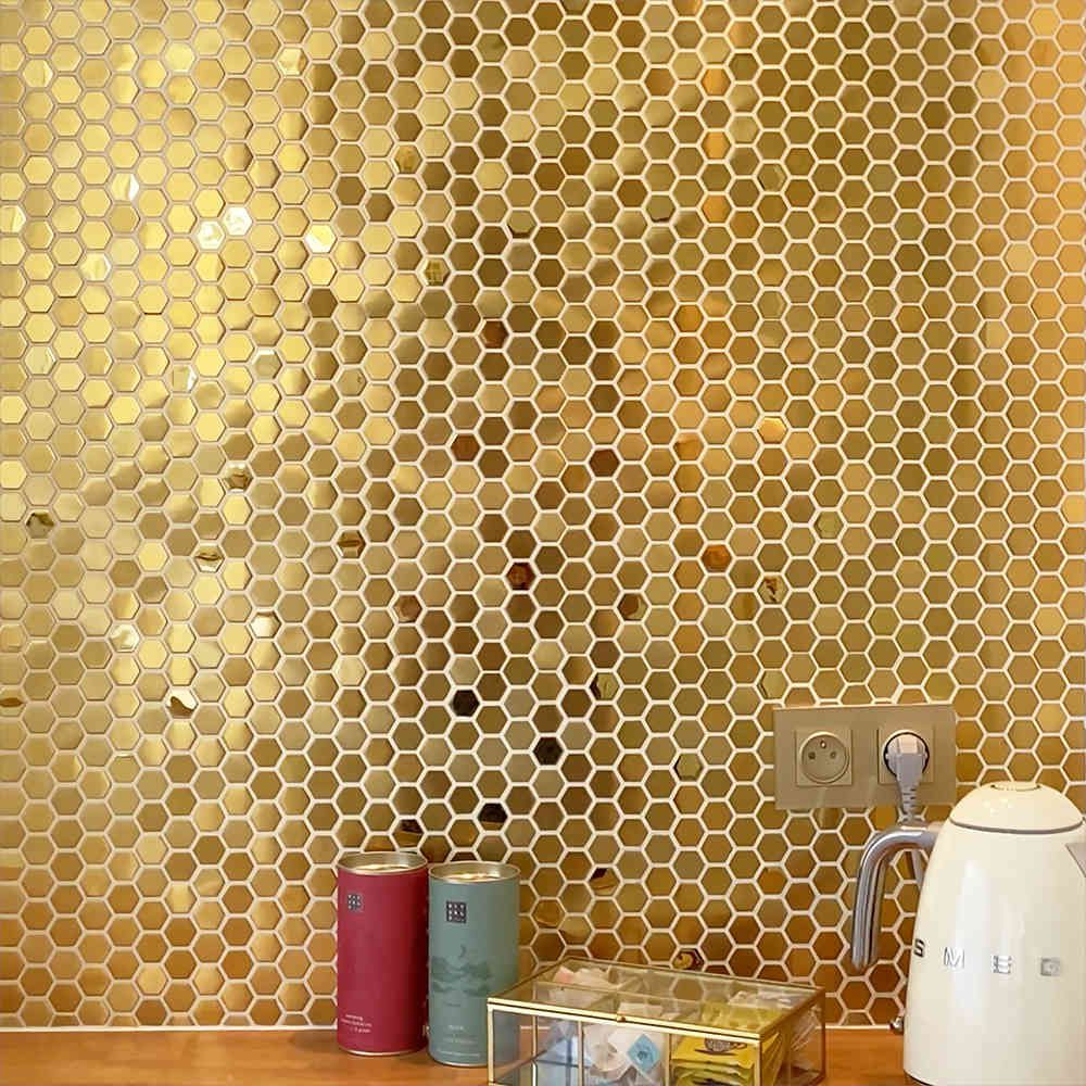 Honey Gold Hexagon Edelstahl Mosaikfliese Küchenwand