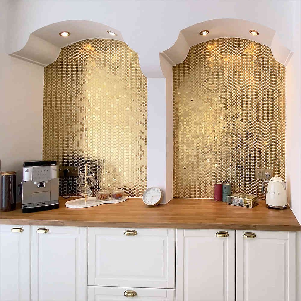 Honey Gold Hexagon Edelstahl Mosaikfliese Wand