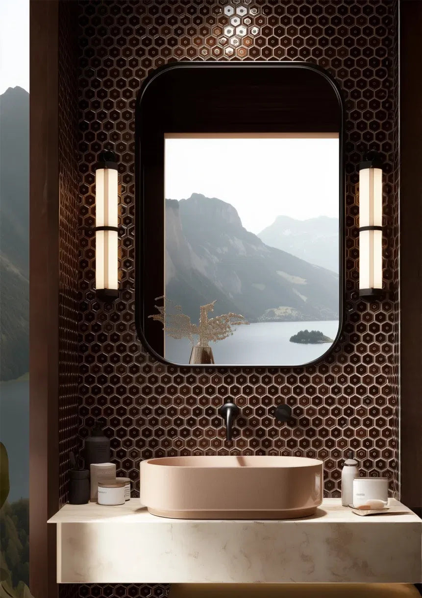 Karamel Glanz Hexagon Porzellan Mosaik Bad