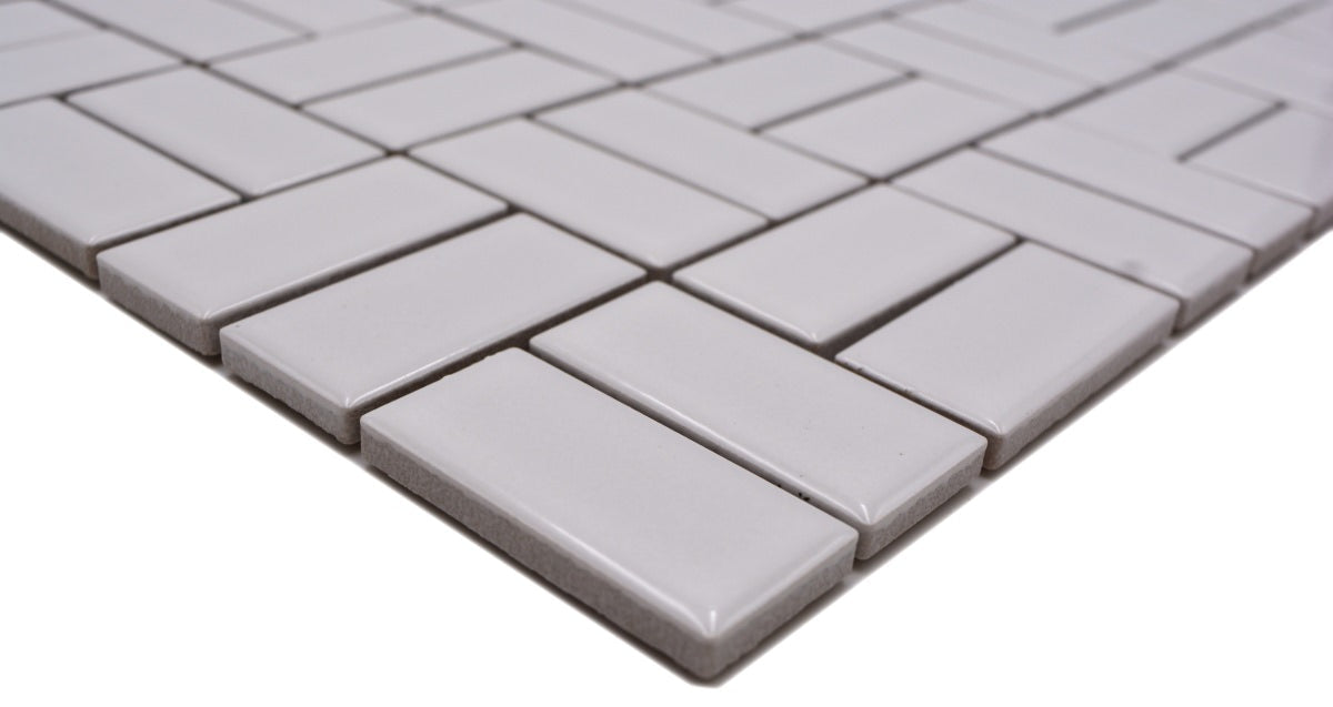 Keramik Parkettoptik Weiss Mosaikfliese 298x298 mm Glänzend Frostfest