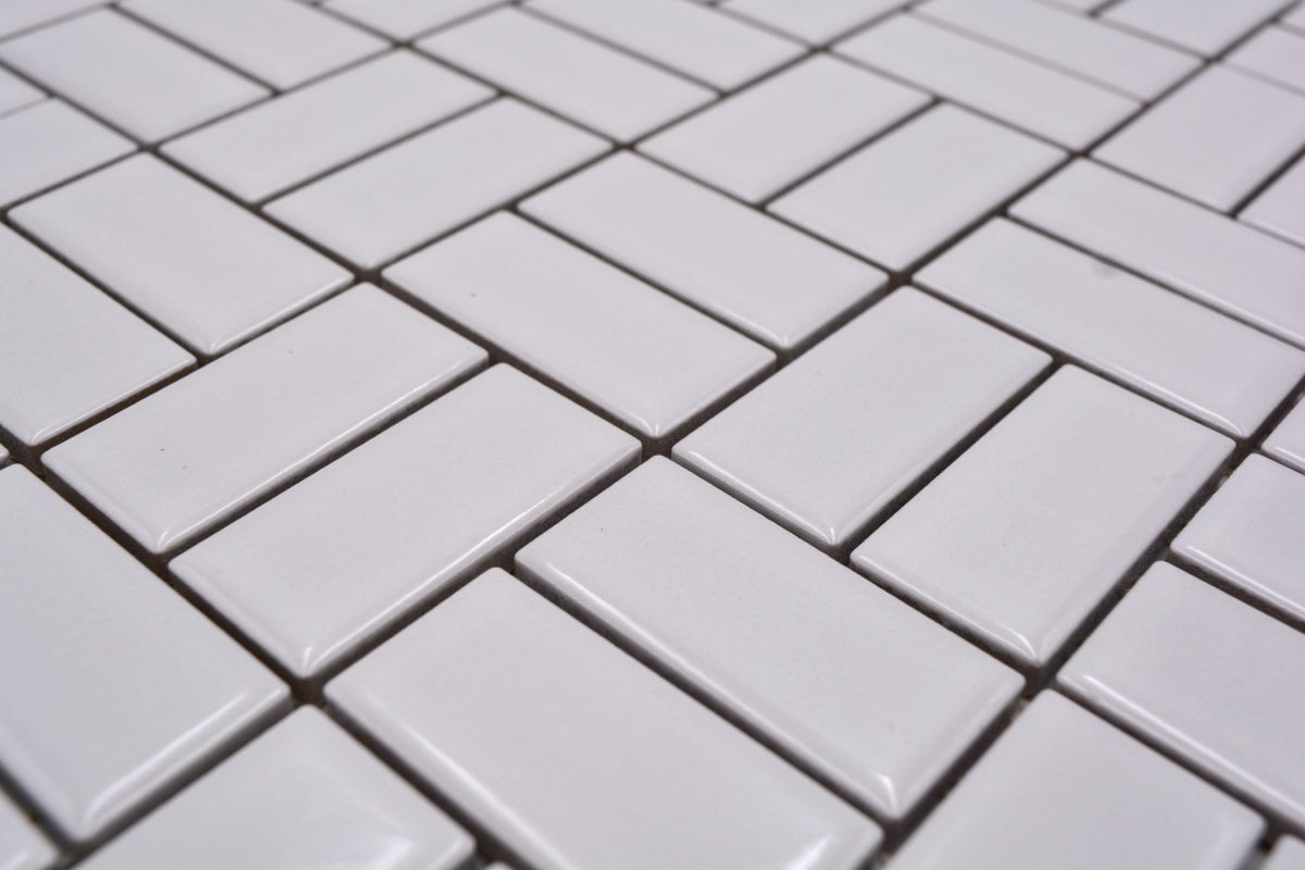 Keramik Parkettoptik Weiss Mosaikfliese 298x298 mm Glänzend Weboptik
