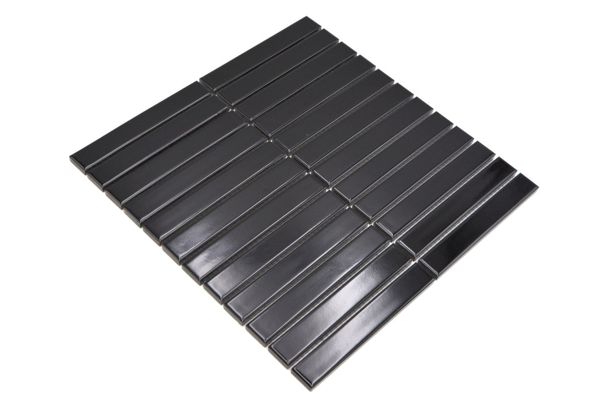 Kitkat Schwarz Glänzend Porzellan Mosaikfliese Premium Mosaike Schweiz