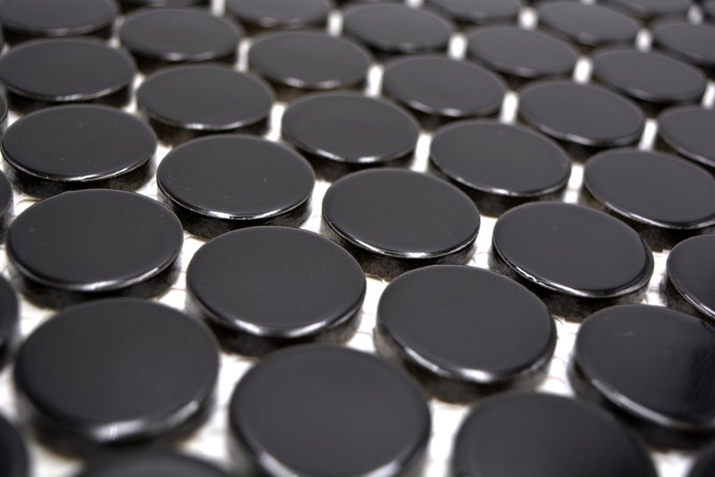 Knopf Schwarz Glanz Mosaikfliese Plättli Schweiz carrelage en mosaïque
