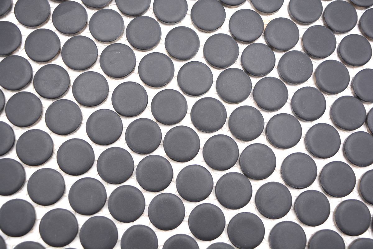 Knopf Schwarz Unversiegelt Matt Mosaikfliese Suisse Mosaïque pastille noire non scellée mate.
