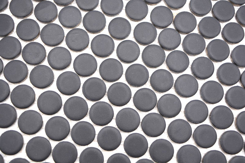 Knopf Schwarz Unversiegelt Matt Mosaikfliese Suisse Mosaïque pastille noire non scellée mate.
