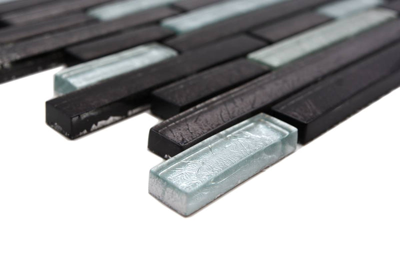 Silber Schwarz Mauerverband Mosaik Fliese 