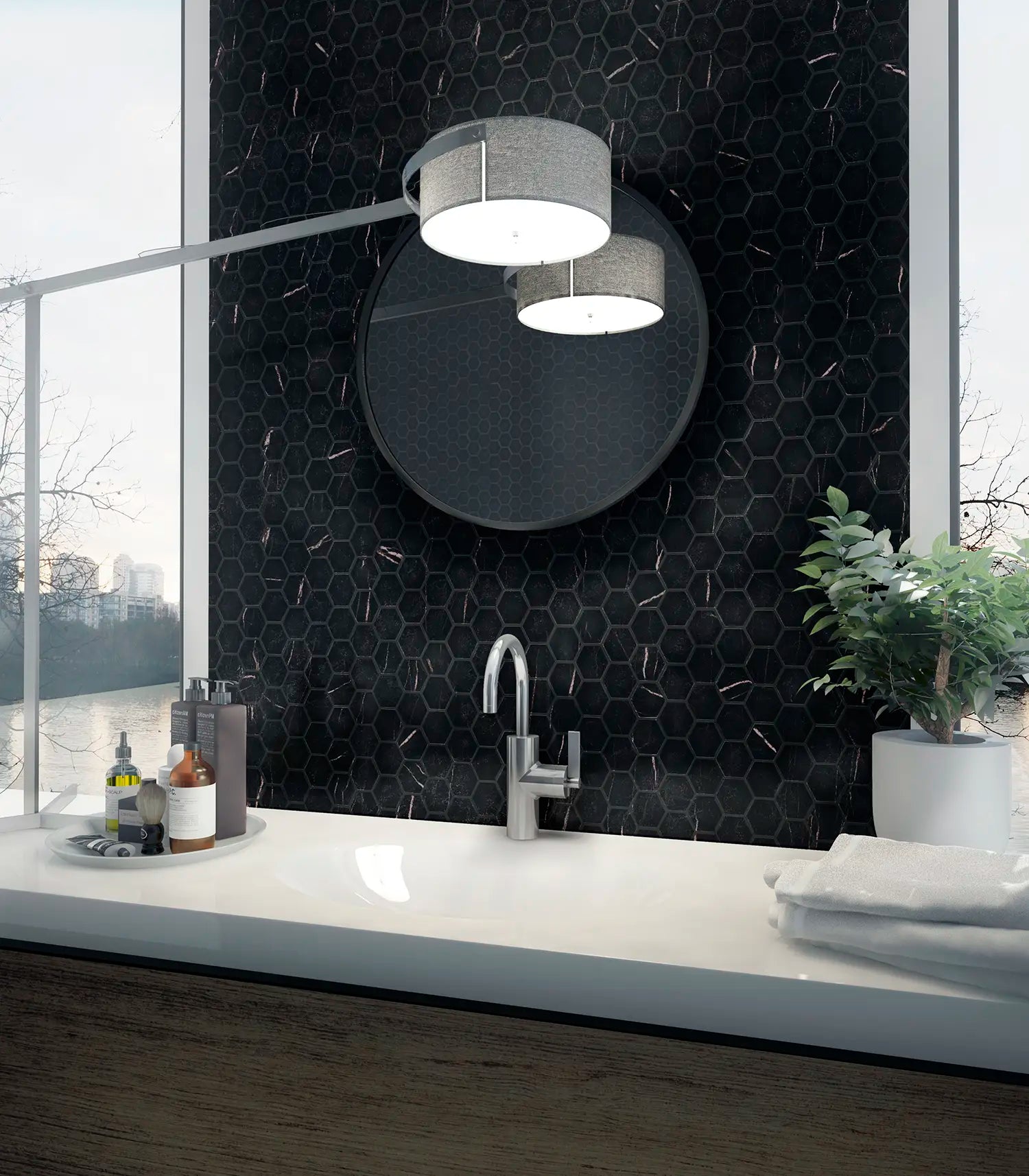 Marmor Muster Hexagon Schwarz Mosaikfliese Badezimmer Rückwandfliese Deko Luxus