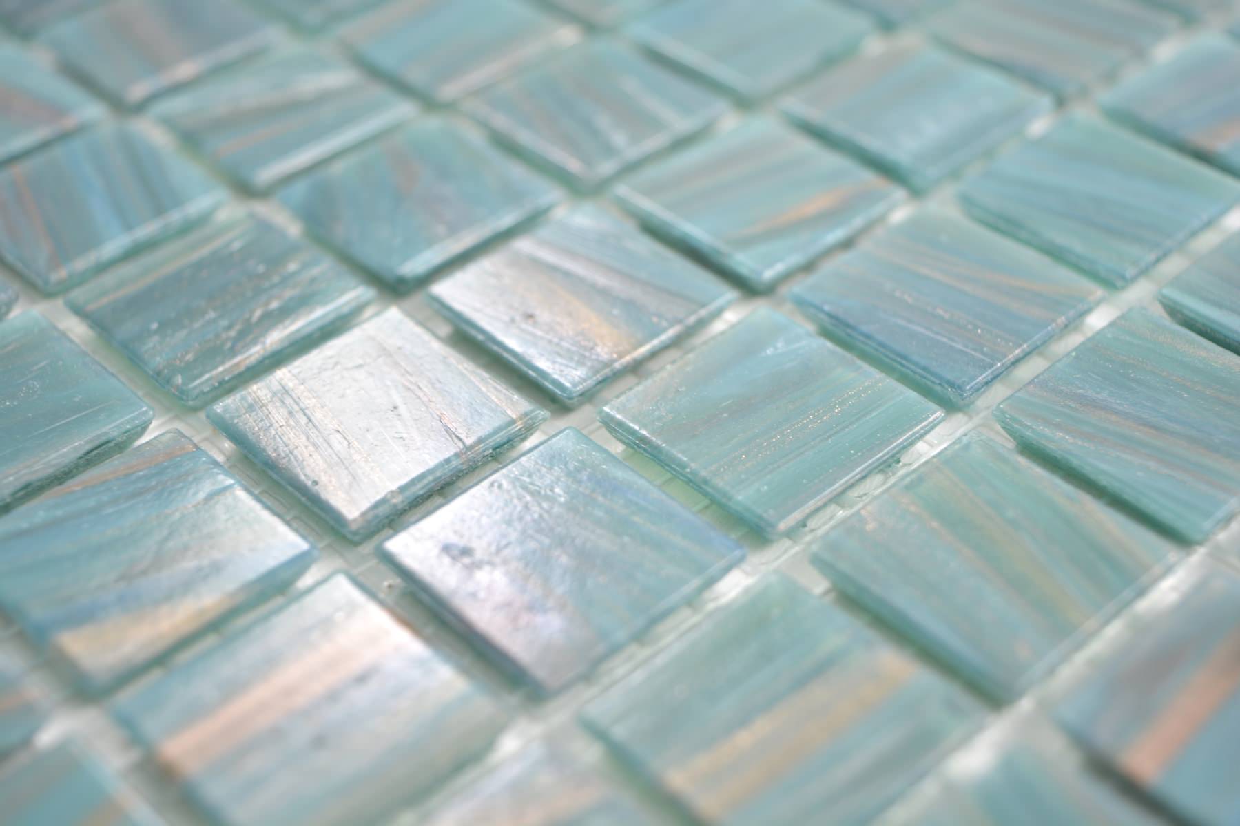Mosaikfliese Lagoon Jade Blau Glas 20x20 mm Glitzer