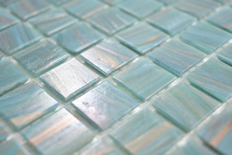 Mosaikfliese Lagoon Jade Blau Glas 20x20 mm Glitzer