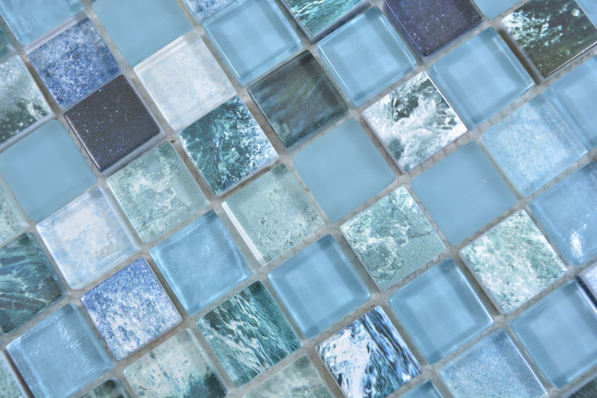 Mosaikfliese Ozeanwelle Blau Brisbane Glänzend