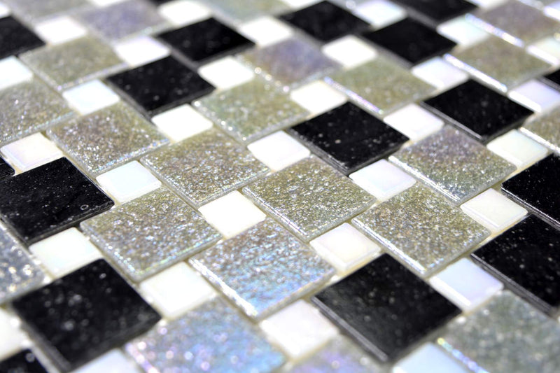 Mosaikfliese Schwarz Silber Glanz für Wand & Boden Glitzer