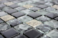 Mosaikfliese Schwarz Silber Glas Mix Luxus