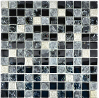 Mosaikfliese Schwarz Silber Glasmix