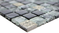 Mosaikfliese Schwarz Silber Glasmix Muster