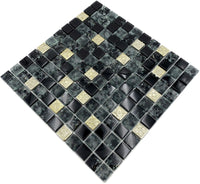 Mosaikfliese Schwarz Silber Glasmix Muster Plättli