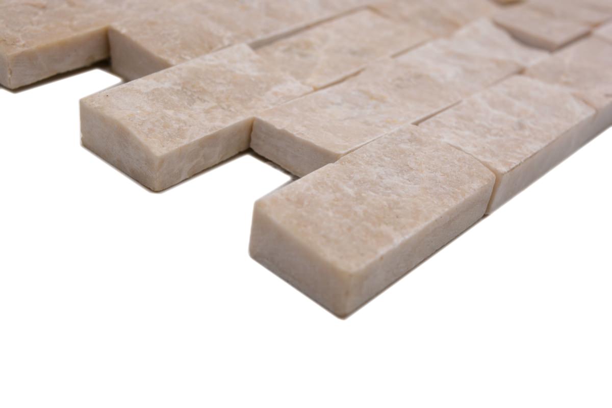 Naturstein Ziegeloptik Creme Beige Marmor Mosaikfliese Splitface