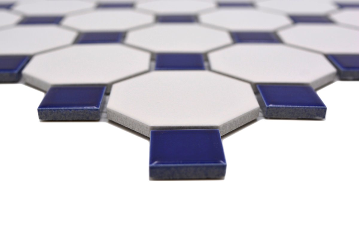 Oktagon Mosaikfliese Weiss Blau 