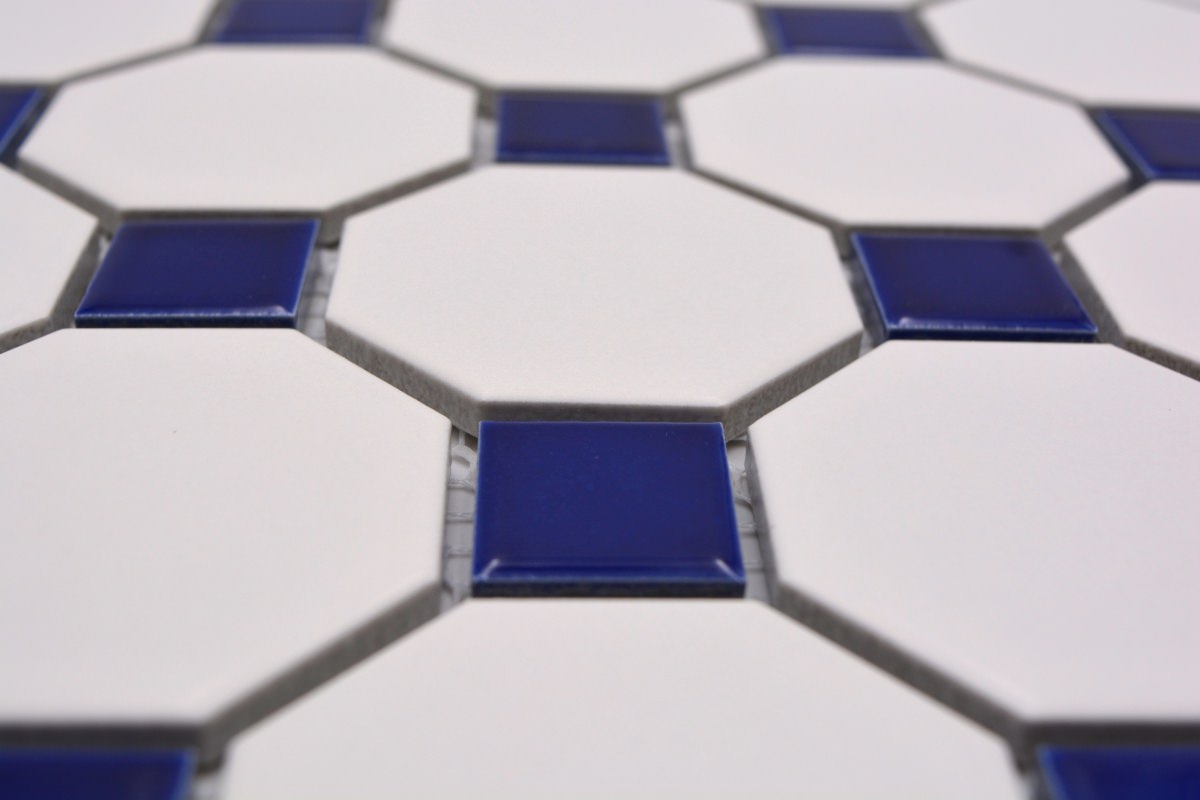 Oktagon Mosaikfliese Weiss Blau Schweiz