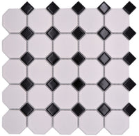 Oktagon Mosaikfliese Weiss Schwarz Retro