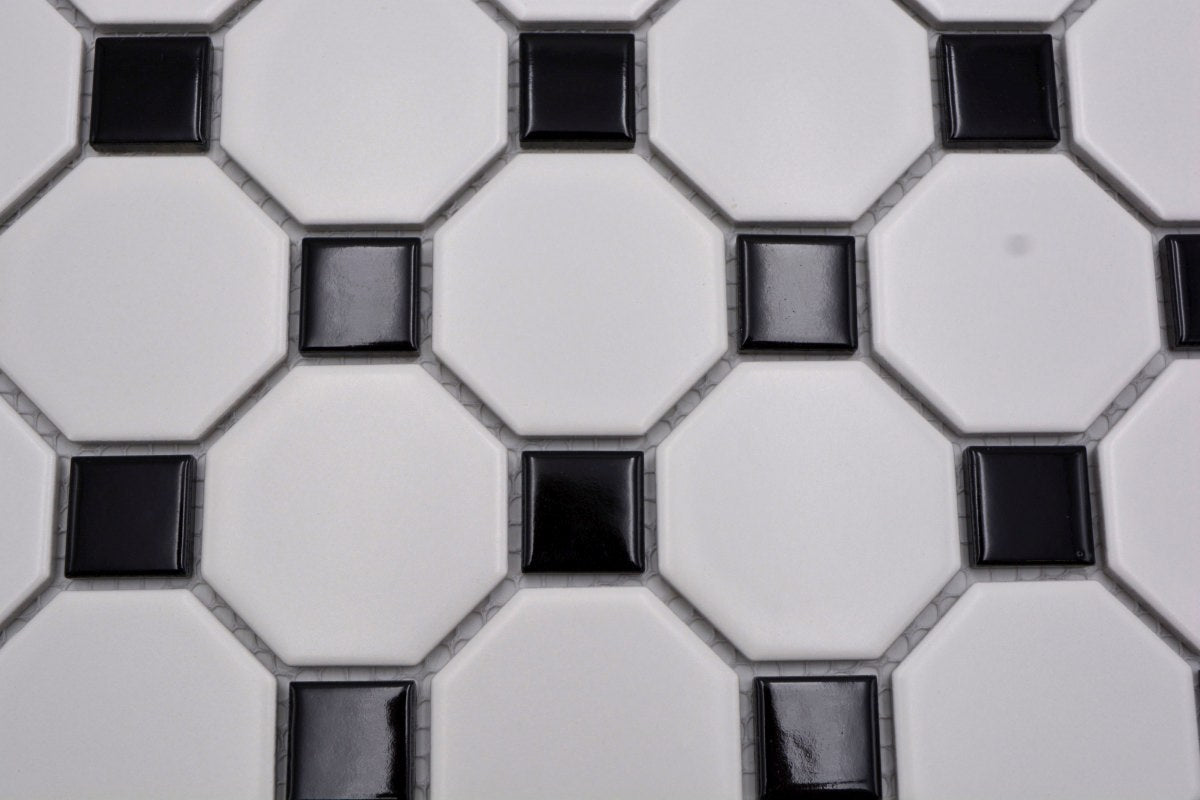 Oktagon Mosaikfliese Weiss Schwarz