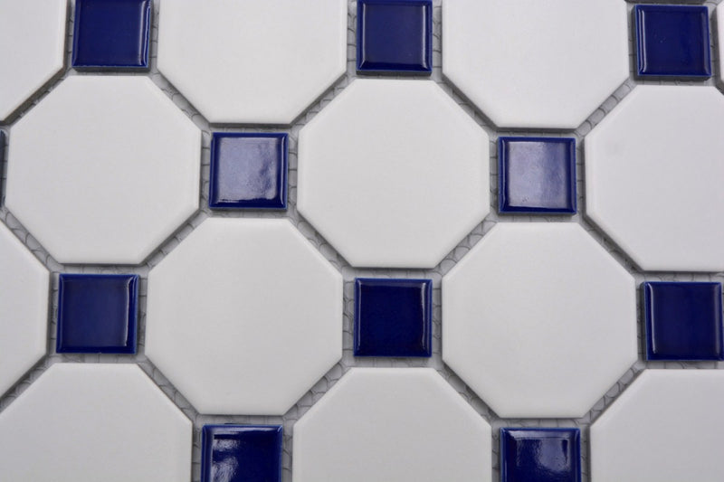 Oktagon Mosaikfliesen Weiss Blau Retro