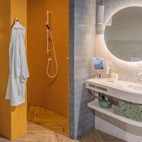 Orange Körnig Quadrat Glas Mosaik Fliese Bad und Dusche