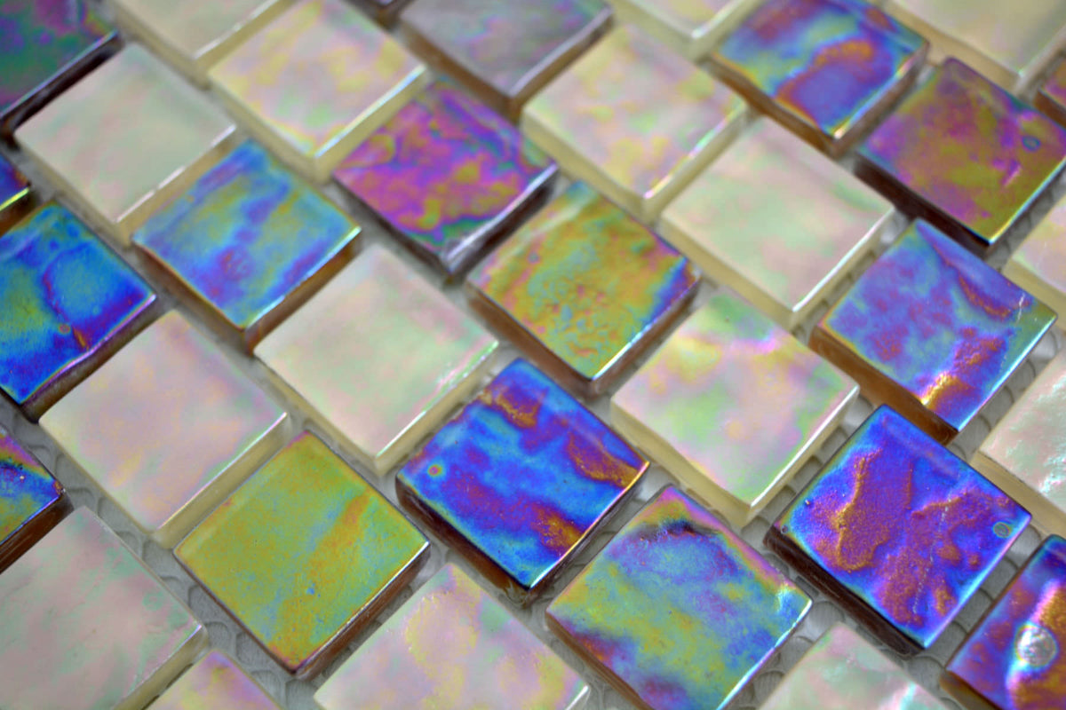 Perlmutt Regenbogen Mosaikfliese Glanz Beige Plättli