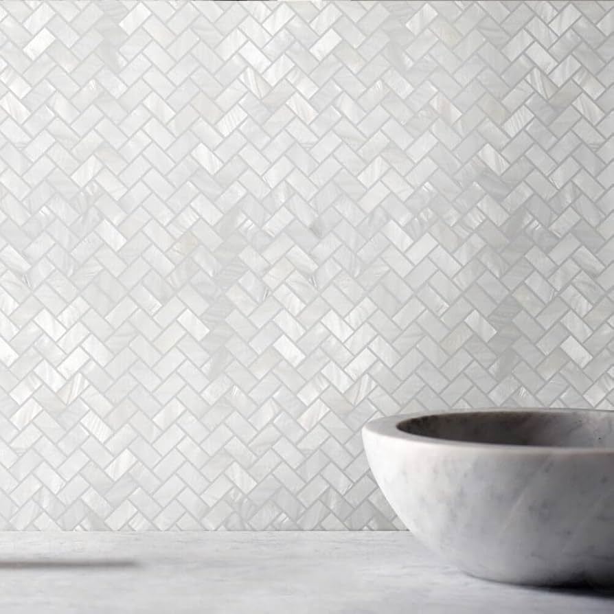 Perlmutt Weiss Fischgräten Muster Mosaik Fliesen