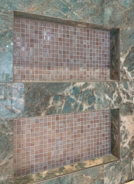 Petra Pink Gold Ader Quadrat Glas Mosaik Fliese Dusch Wand