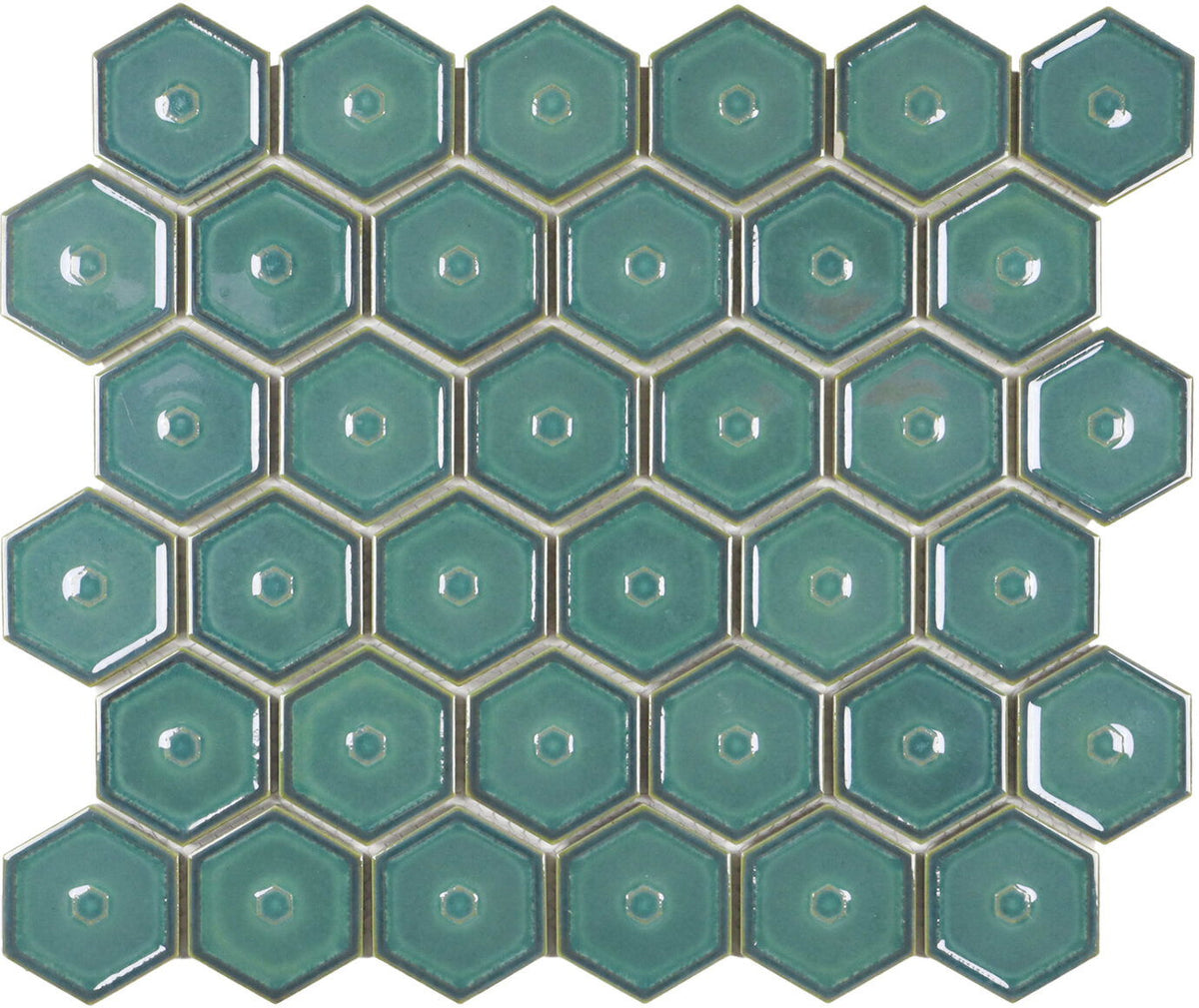 Pfau Grün Glanz Hexagon Porzellan Mosaik