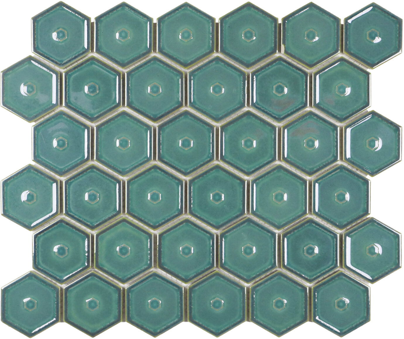 Pfau Grün Glanz Hexagon Porzellan Mosaik