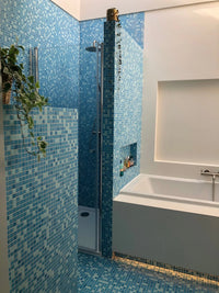 Pool Mix Blau Körnig Quadrat Glas Mosaik Fliese Dusch Wand