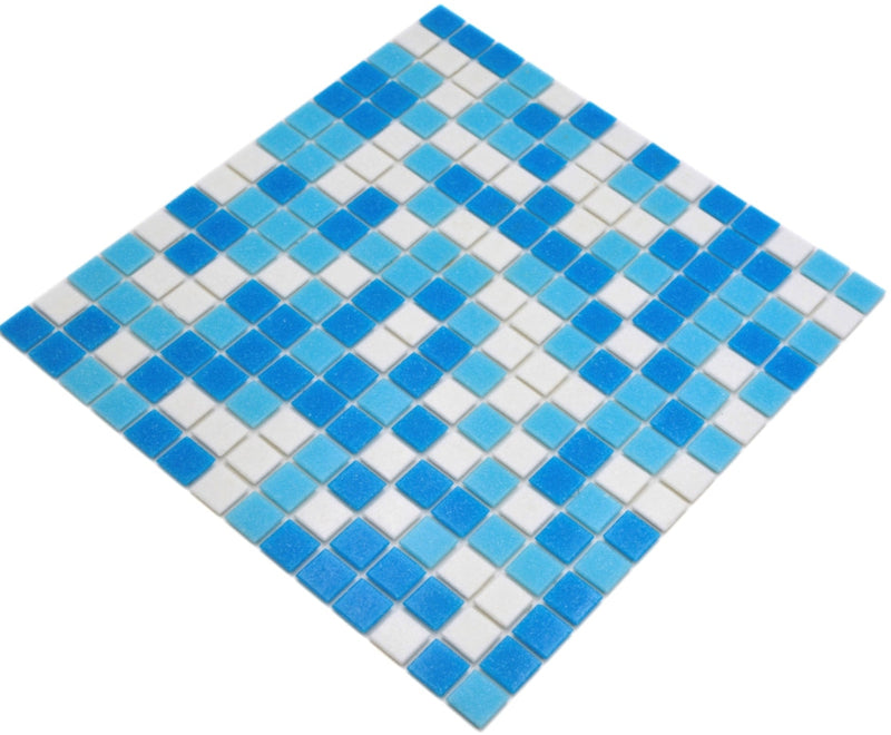 Pool Mosaikfliese Caribbean Mix Blau Weiss Pixel Plättli